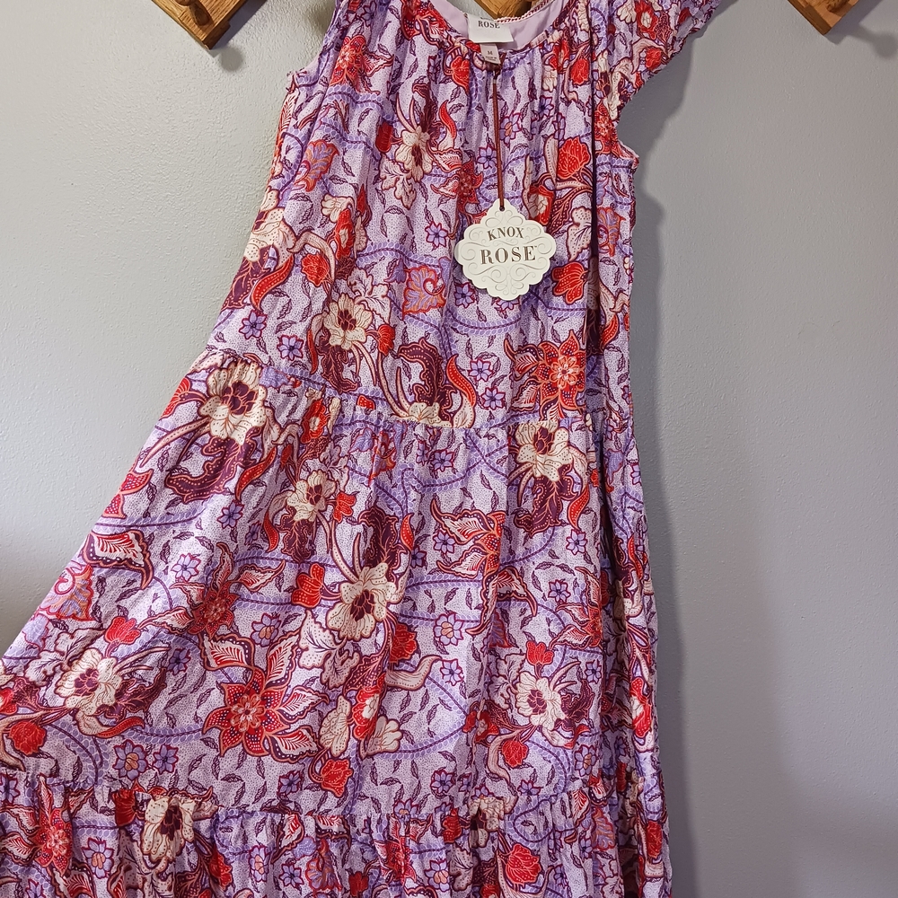 Knox Rose Flutter Sleeve Midi Boho Purple Haze Floral Dress Size Med - Picture 5 of 9